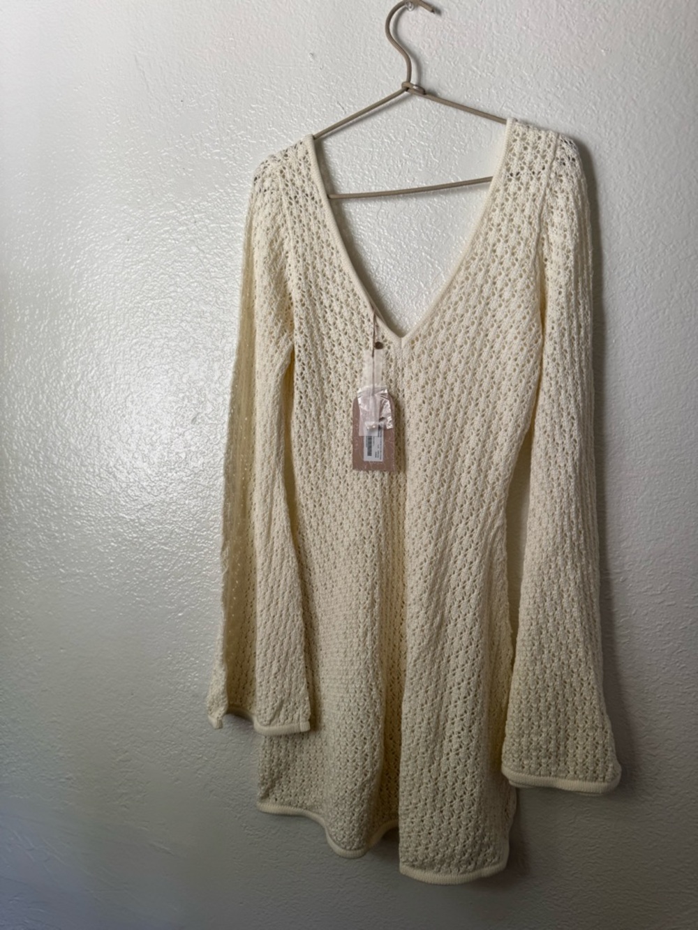 Meshki Cream Open-Knit V-Neck Cardigan
